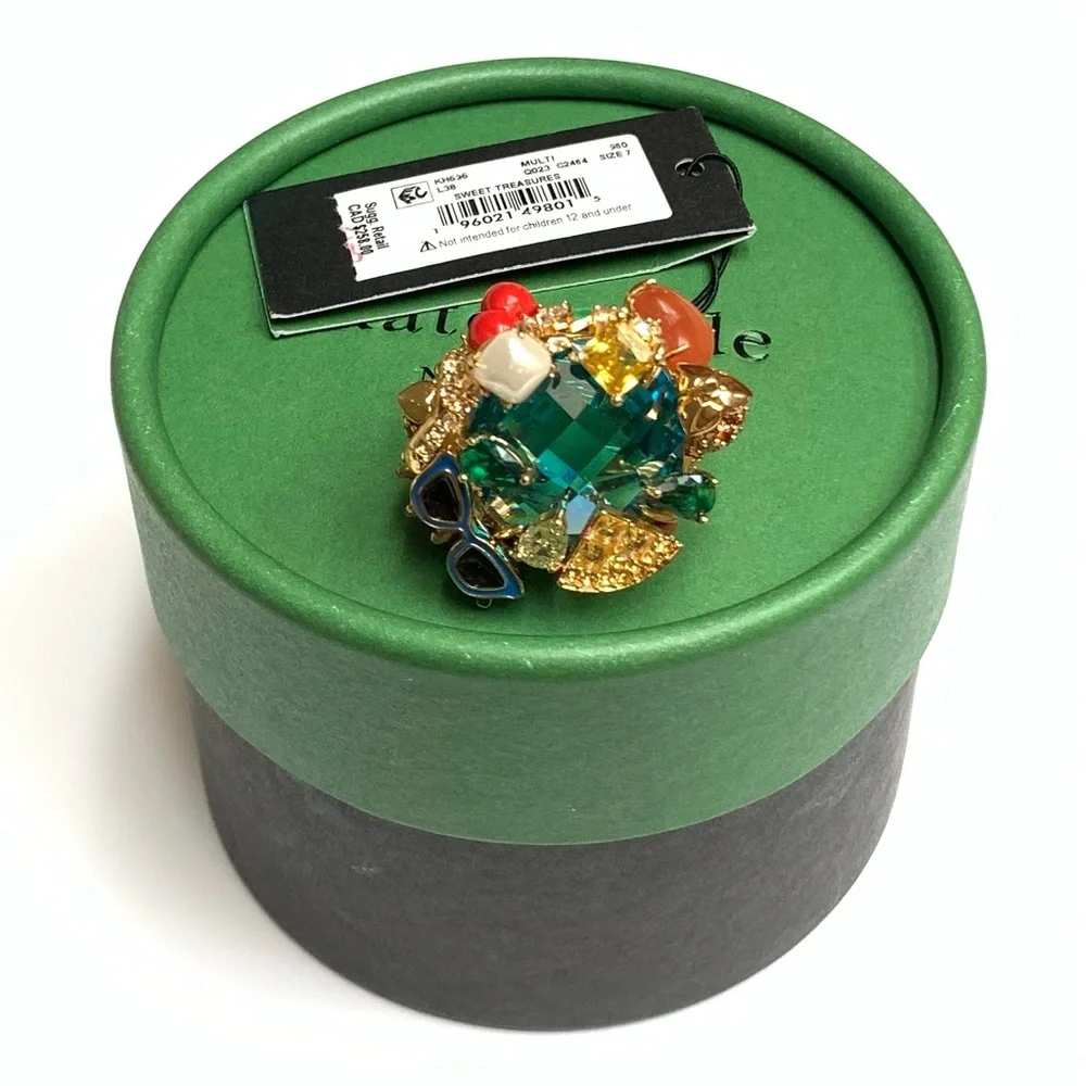 NWT Kate Spade ♠️ SWEET TREASURES 12-K Gold Plated Glass Pearl/CZ Crystals Ring - Picture 11 of 12
